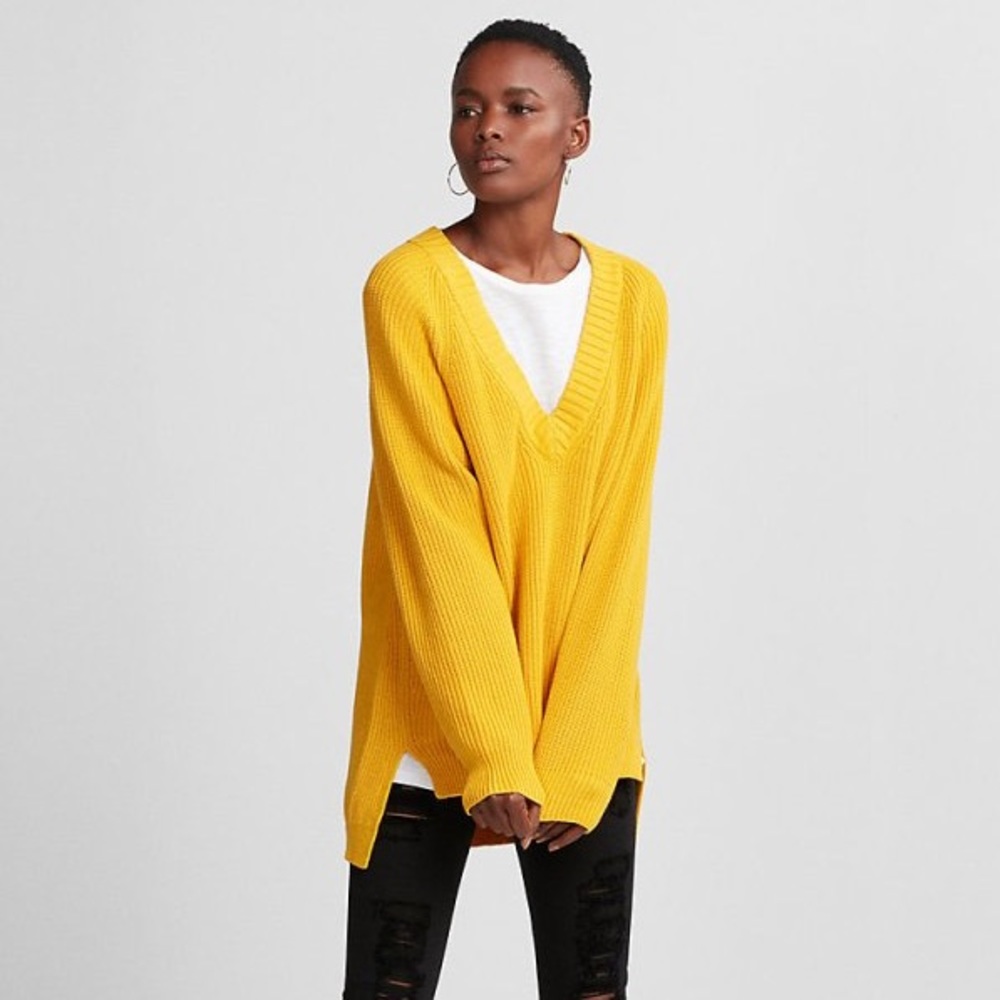 Express slouchy yellow v-neck sweater